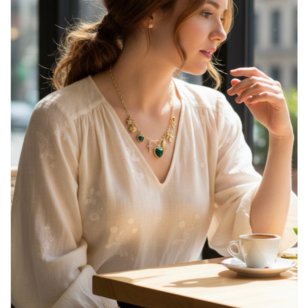 Caroline Hill Bentley Green Heart Charm Necklace NWT